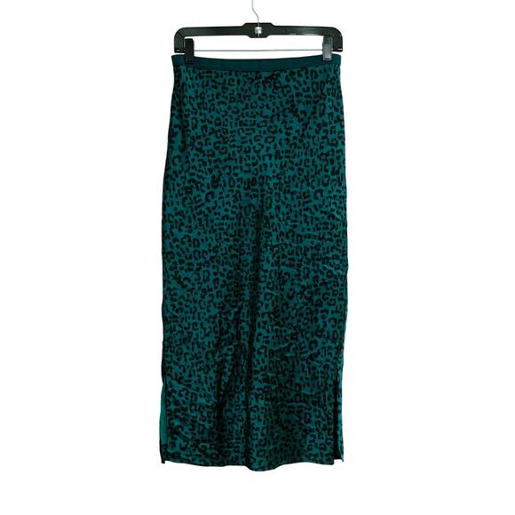 Cami NYC Jessica Skirt Emerald Leopard Print 100% Silk Midi Bias Cut SZ S - Picture 2 of 7